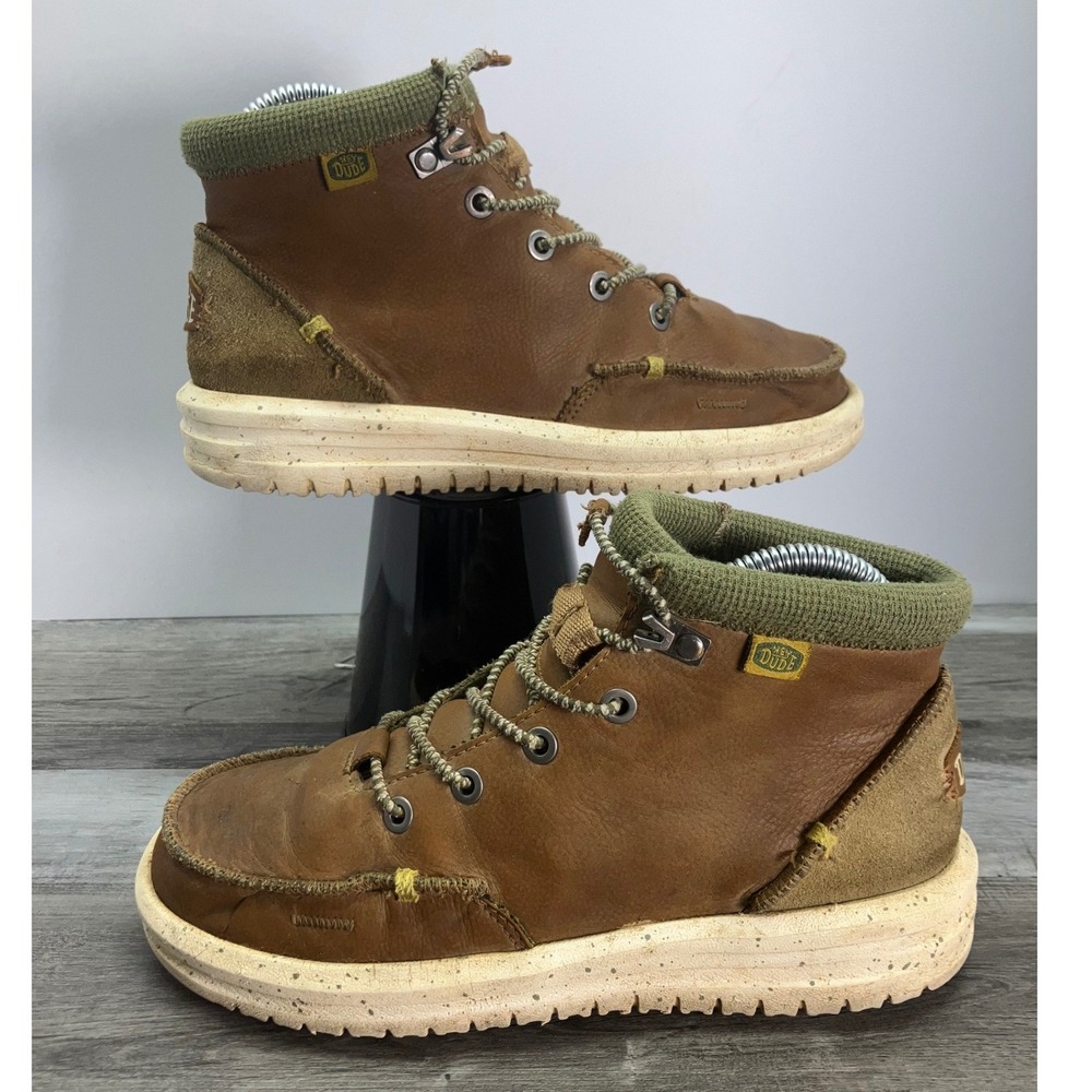 Hey Dude Bradley Boot Youth Walnut Brown Leather Ankle Boots 40269-267 Size 5Y